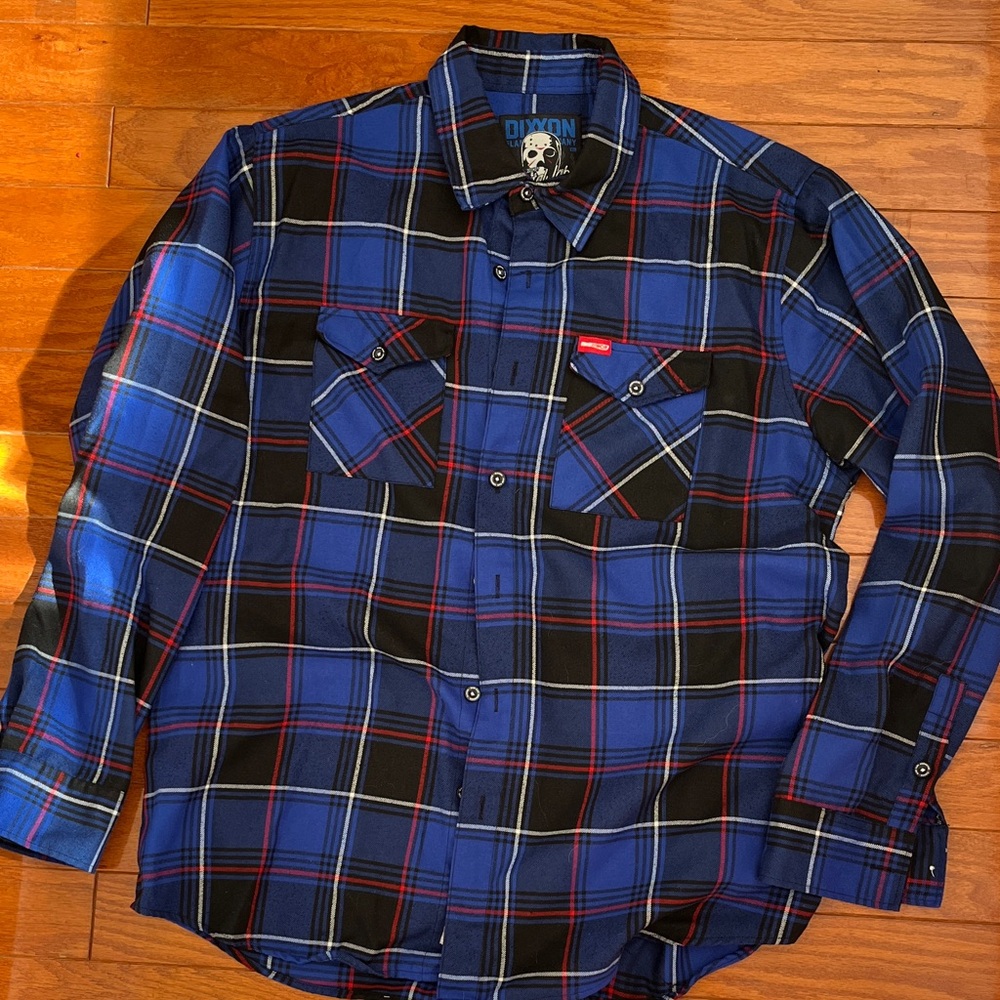 DIXXON Men's Blue, Black, and Red Plaid Shirt
